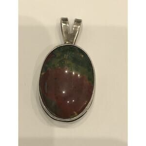 Huge Sterling Silver 925 Polished Bloodstone Cabochon Pendant 30x23mm